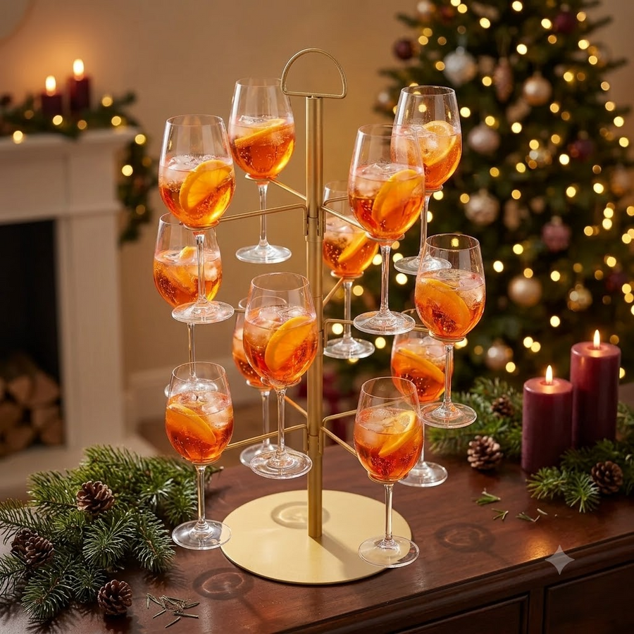 Kerstborrel thuis met de cocktailboom vol champagne