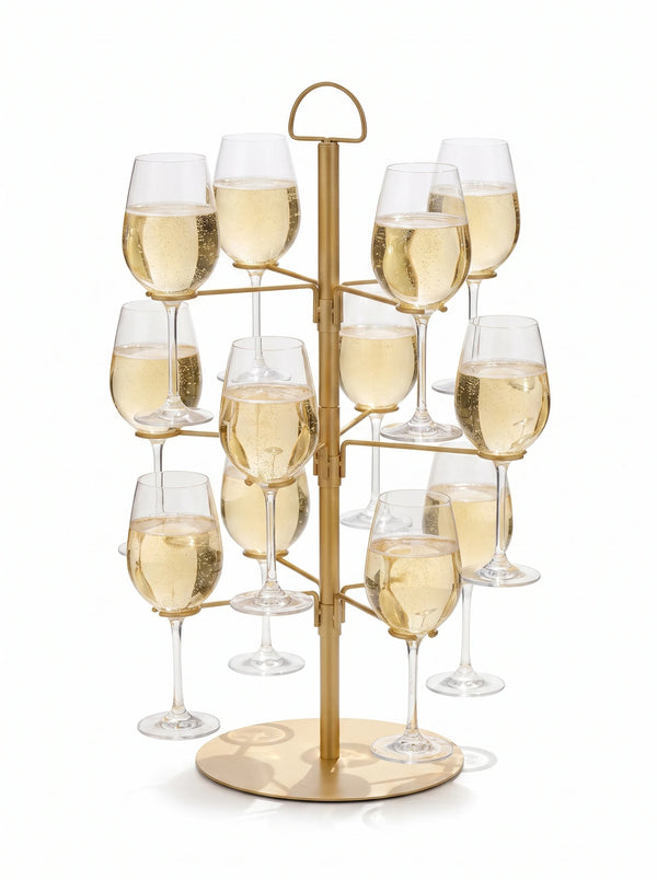 Champagne toren: cocktailboom met twaalf glazen champagne in de ringen